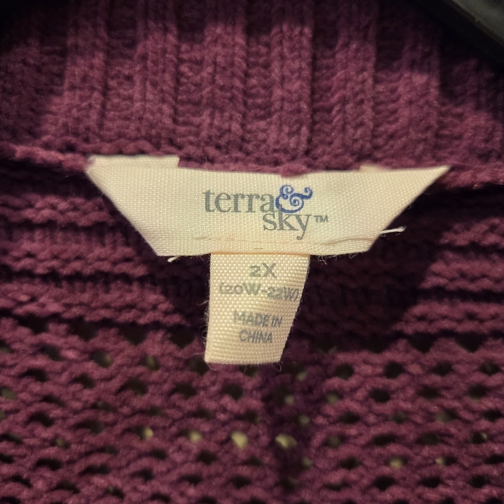 Plus Size 2X Chenille Shawl Cardigan Open Knit  Purple Vivid Plum New Cozy Fall - Picture 4 of 7